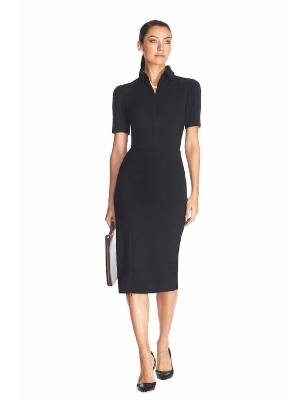 Dress the population Gloria front zip sheath dress